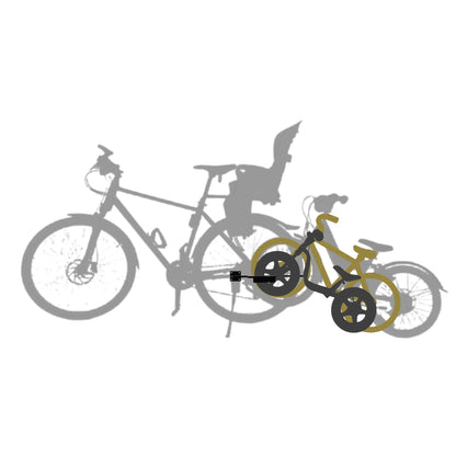 Das Foaweida Mitnehmsystem nimmt Laufräder oder Kinderfahrräder von 12 Zoll bis 20 Zoll mit.
